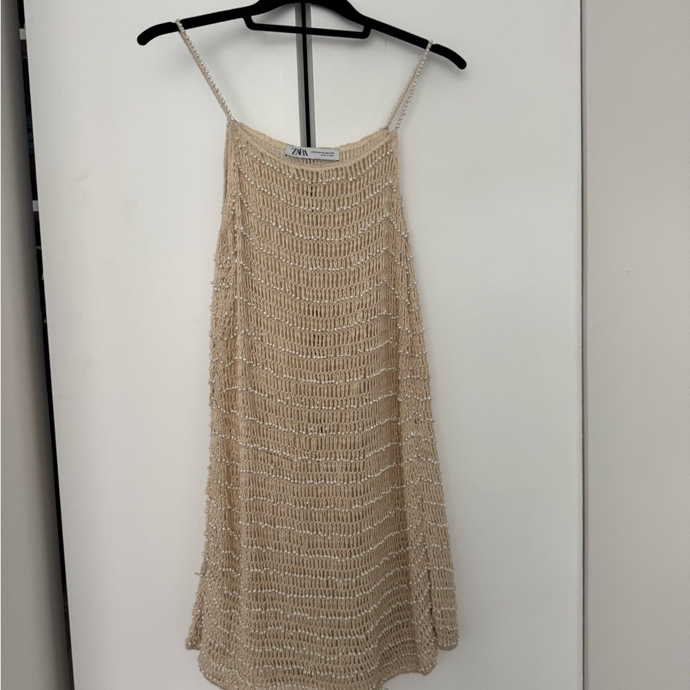 Zara Tan Gold Sequin Mini Sundress